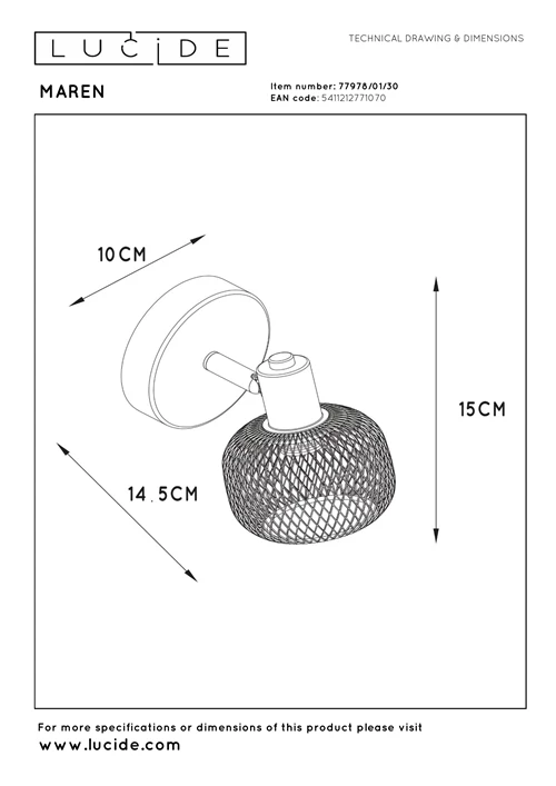 Lucide MAREN - Ceiling spotlight - 1xE14 - Black - technical